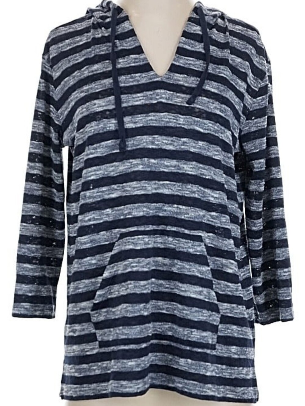 Vince Camuto Striped Navy & Heather Gray Hoodie Top